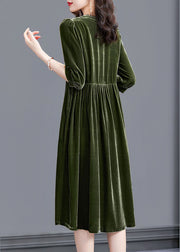 Stil Grünes Patchwork-Velours-Partykleid mit V-Ausschnitt und halben Ärmeln