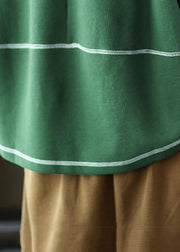 Style Green V Neck Pockets Cotton Loose Sweatshirts Top Long Sleeve