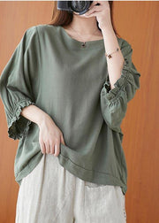 Style Green lantern sleeve Cotton Blouse Top Summer - SooLinen
