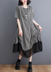 Style Grey Asymmetrical Patchwork Wrinkled Chiffon Dresses Summer