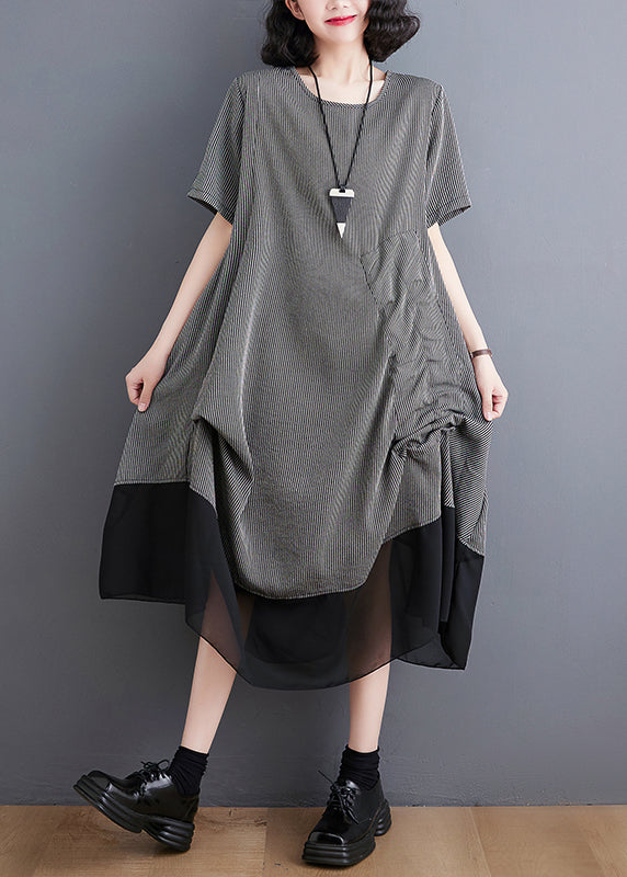 Style Grey Asymmetrical Patchwork Wrinkled Chiffon Dresses Summer