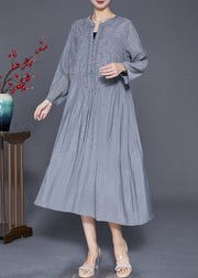 Style Grey Embroidered Silk Maxi Dresses Fall