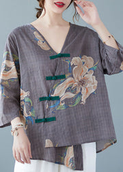 Style Graue Blusen mit V-Ausschnitt und halbem Ärmel