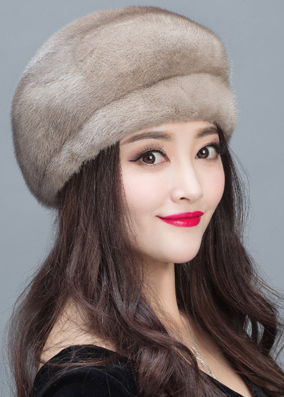 Style Grey Warm Mink Hair Knitted Beret Hat