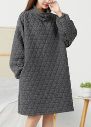 Style Grey Zip Up thick Fine Cotton Filled Pullover dress Winter