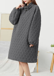 Style Graues, dickes, mit feiner Baumwolle gefülltes Pulloverkleid Winter mit Reißverschluss