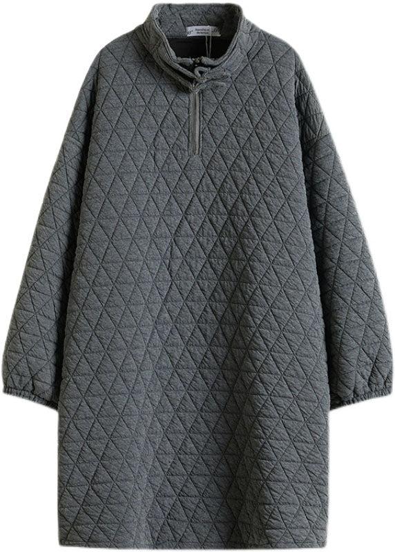 Style Graues, dickes, mit feiner Baumwolle gefülltes Pulloverkleid Winter mit Reißverschluss