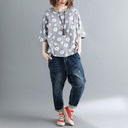 Style Baumwollkleidung mit halben Ärmeln Plus Size Tutorials grau bedruckte Knieshirts