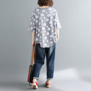Style Half sleeve cotton clothes Plus Size Tutorials gray print Knee shirts