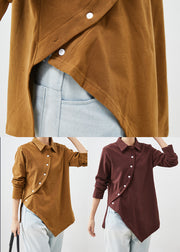 Style Khaki Asymmetrical Button Down Velour Sweatshirt Winter