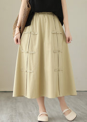 Style Khaki Chinese Button Cotton A Line Skirt Summer