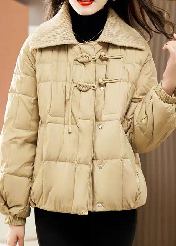 Style Khaki Tasseled Pockets Patchwork Fine Cotton Filled Coat Winter