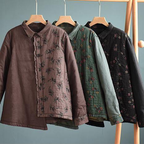 Style Lapel Asymmetric Top Quality Coats Women Blouses Chocolate Print Art Jackets - SooLinen