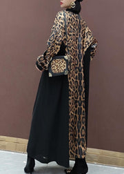Style Leopard Clothes Stand Collar Patchwork Art Spring Dress - SooLinen