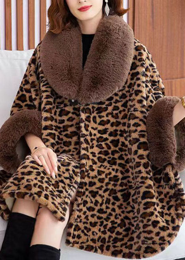 Style Leopard Peter Pan Collar Patchwork Mink Velvet Coats Winter