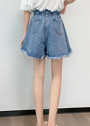 Stil Hellblaue elastische Taillentaschen Baumwolle zerrissene Hotpants Sommer