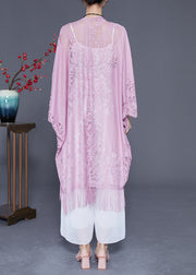 Style Light Purple Hollow Out Tasseled Lace Scarf