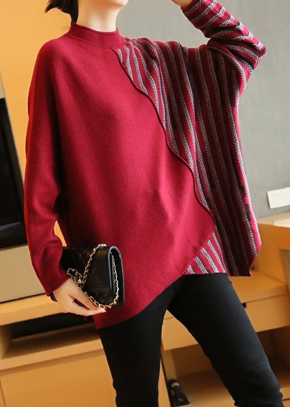 Style Mulberry Asymmetrical Design Striped Knit Top Spring