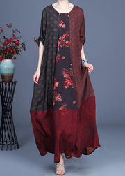 Style Mulberry Print Patchwork Robe Dresses Summer Spring - SooLinen