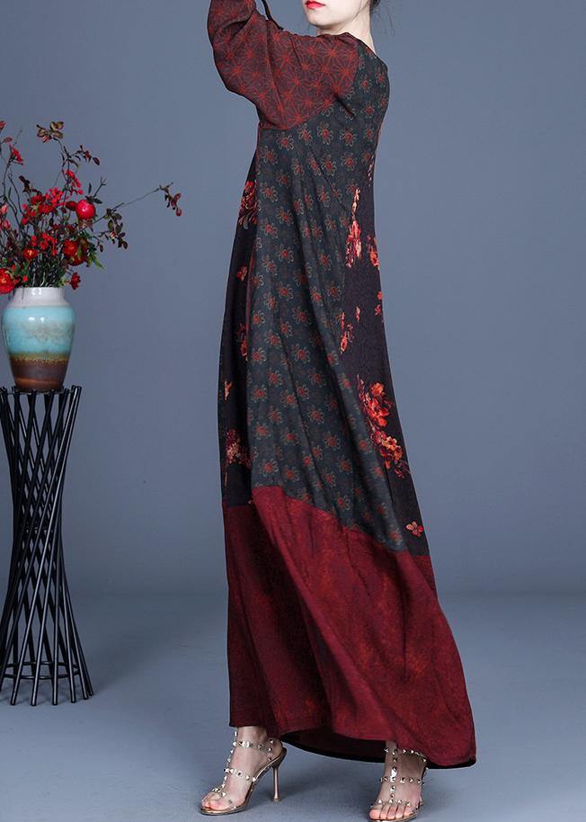 Style Mulberry Print Patchwork Robe Dresses Summer Spring - SooLinen