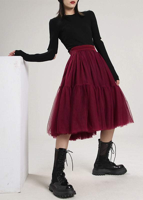 Style Mulberry high waist Patchwork Tulle Skirts Spring