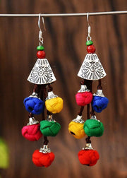 Style Multicolour Cotton Ball Silver Drop Earrings