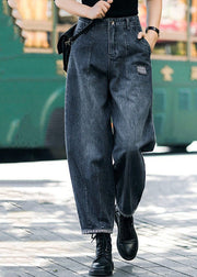 Style Navy High Waist Taschen Harem Lässige Herbst Jeanshose