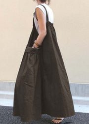 Style Navy Oversized Pockets Exra Large Hem Cotton Strap Dresses Spring