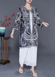 Style Navy Sequins Embroidered Tulle Cardigans Summer