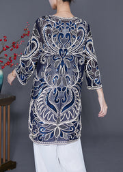 Style Navy Sequins Embroidered Tulle Cardigans Summer