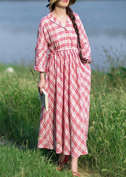 Style Notched Summer Quilting Dresses Fashion Ideas Red Plaid Art Dress - SooLinen