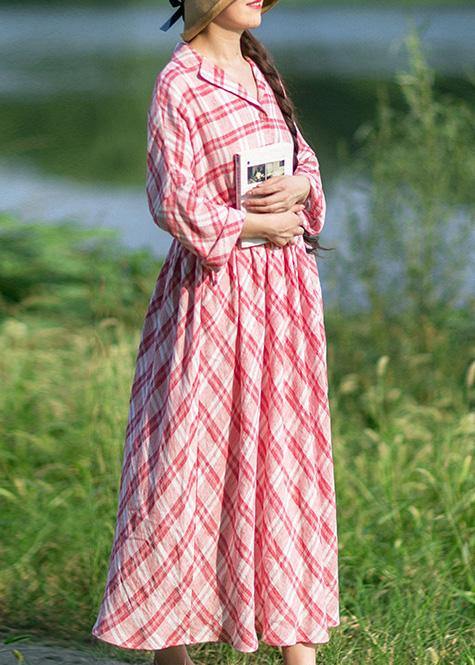 Style Notched Summer Quilting Dresses Fashion Ideas Red Plaid Art Dress - SooLinen