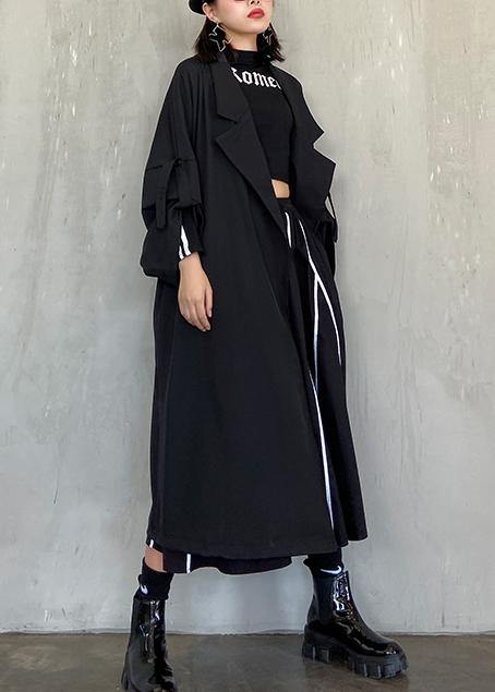 Style Notched pockets fine Long coat sblack oversized women coats - SooLinen