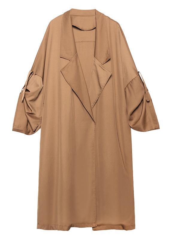 Style Notched pockets fine Long coat sblack oversized women coats - SooLinen