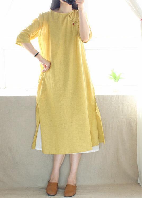 Style O Neck Side Open Dresses Catwalk Yellow Robes Dress - SooLinen