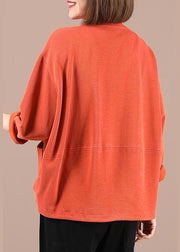 Style Orange Loose Pockets Fall Jackets Long Sleeve