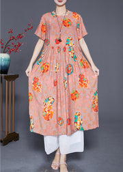 Style Orange Oversized Print Linen Holiday Dress Summer