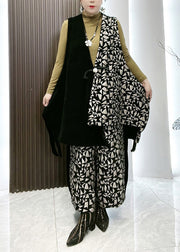Style Patchwork Print Waistcoat And Wide Leg Pants Two Piece Set Winter