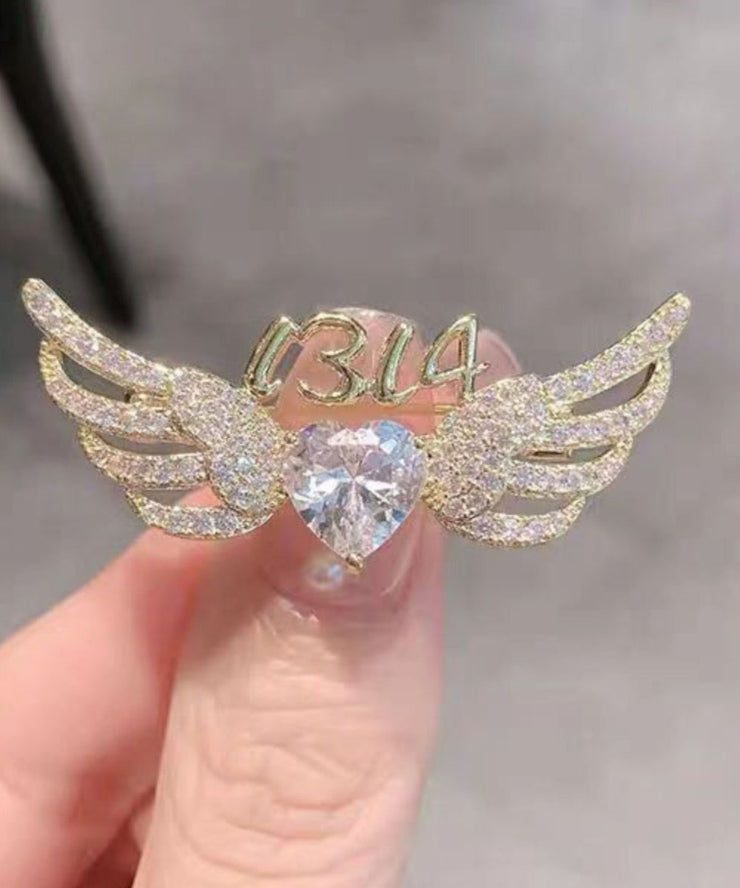 Style Pink Alloy Crystal Zircon Love Angel Wings Brooches
