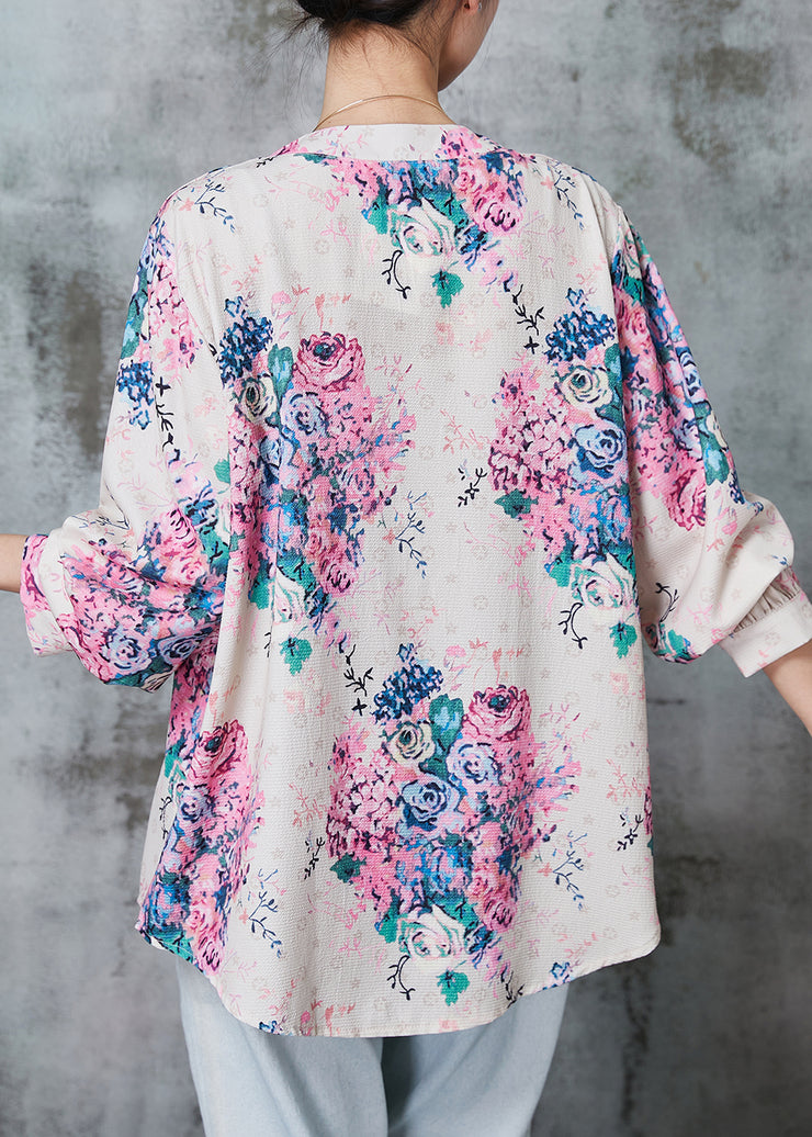Style Pink Oversized Print Cotton Shirt Spring