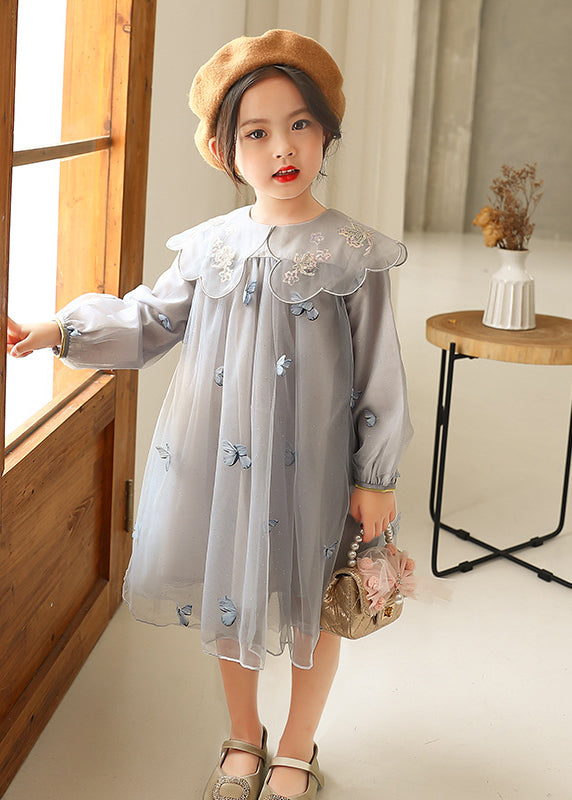 Style Pink Peter Pan Collar Butterfly Patchwork Tulle Baby Girls Dress Fall