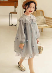 Style Pink Peter Pan Collar Butterfly Patchwork Tulle Baby Girls Dress Fall
