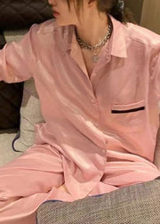 Style Pink Peter Pan Collar Patchwork Ice Silk Pajamas Two Piece Set Spring
