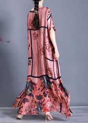 Luxy Pink Silk Maxi Dress Plus Szie Print Summer Dress - SooLinen