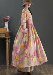 Style Pink Print Pockets Summer Linen Dress - SooLinen