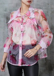 Style Pink Tasseled Print Chiffon UPF 50+ Shirt Two Piece Set