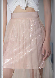 Style Pink Tulle Sequins A Line Skirts - SooLinen
