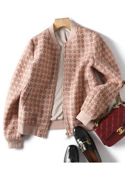 Style Pinker Wollmantel mit Reißverschluss und Karomuster Winter