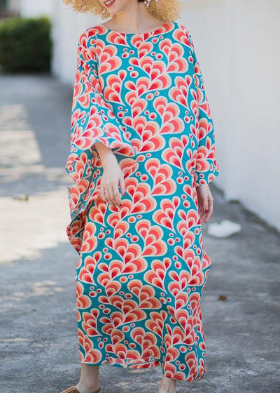 Style Print Kaftan Batwing Sleeve Maxi Dresses - SooLinen