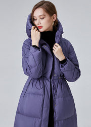 Style Purple Hooded Drawstring Duck Down Puffer Jacket Winter